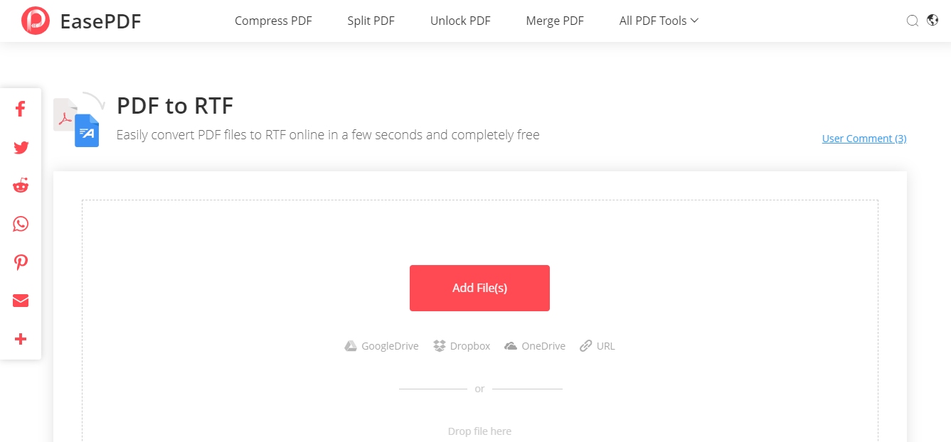 Guida per aiutarti a convertire liberamente PDF in RTF 9 EasePDF PDF in RTF Aggiungi file